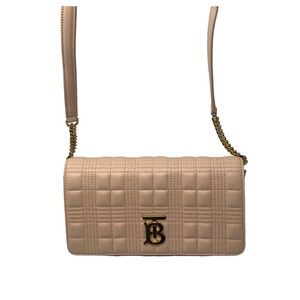 Authentic Burberry TB Lambskin Quilted Lola Wallet On Chain Bag Peach Pink $1150